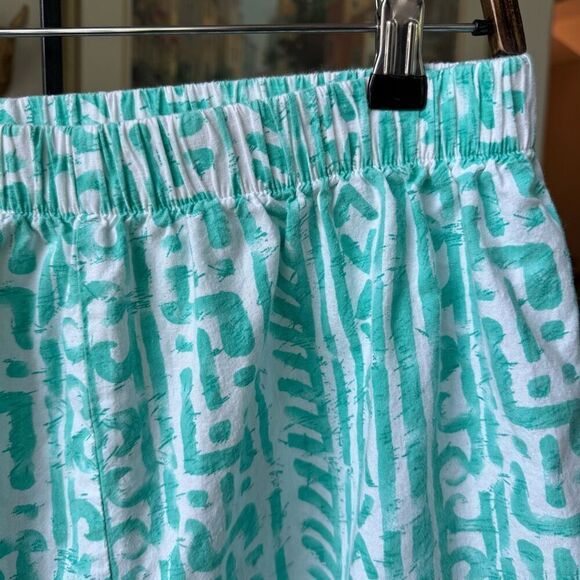 Vintage 90s Mint Green Abstract Tribal Print Shorts Shirt Set XL 1X - Picture 5 of 6